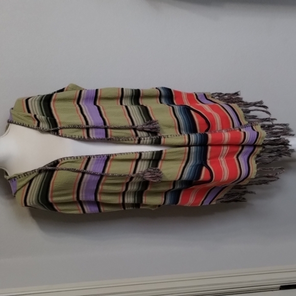 Anthropologie Moth Calexico Multicolor Stripe Knit Hooded Fringe Poncho Small - Picture 1 of 13